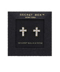 14k Gold Dipped Mini 3D CZ Cross Stud Earrings