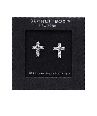 14k Gold Dipped Mini 3D CZ Cross Stud Earrings