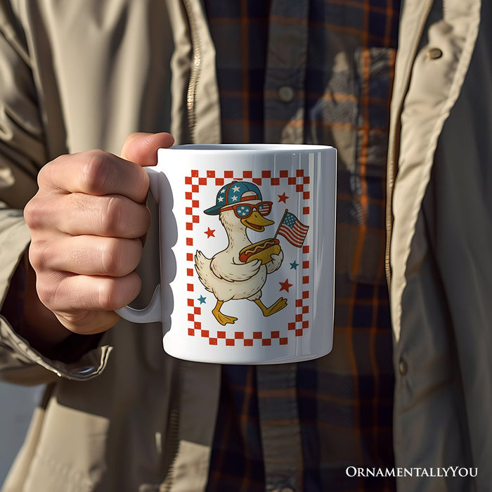 4th of July Patriotic Duck Personalized Mug, Funny Independence Day Gift with Custom Name Personalized Ceramic Mug OrnamentallyYou