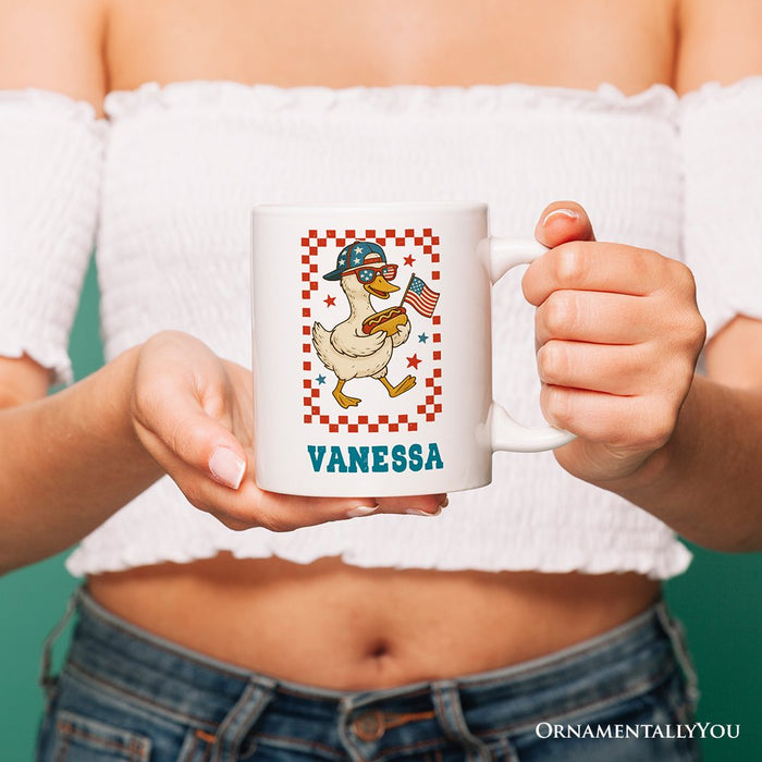 4th of July Patriotic Duck Personalized Mug, Funny Independence Day Gift with Custom Name Personalized Ceramic Mug OrnamentallyYou