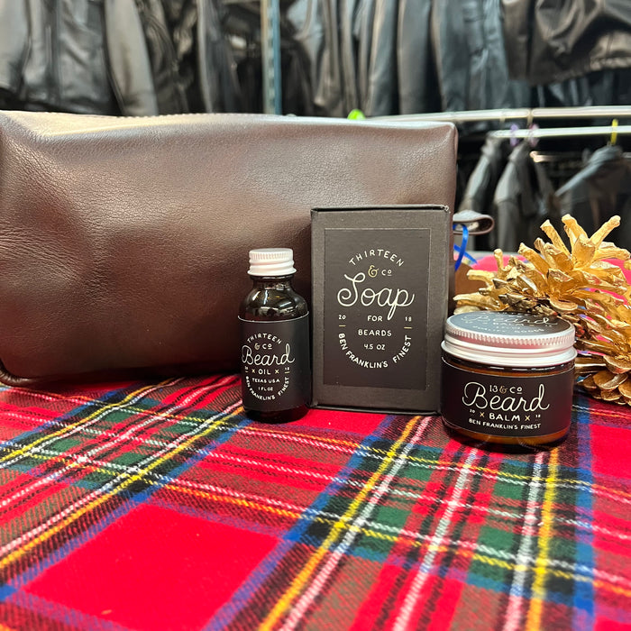 "Hides" Brand Rectangular Brown Leather Dopp Kit