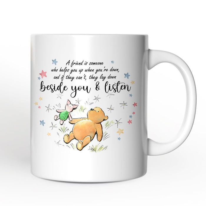 A Friend Lifts You Up or Stays Beside You Winnie-the-Pooh Personalized Mug, 1926 A.A. Milne Inspiring Gift with Custom Name Personalized Ceramic Mug OrnamentallyYou Non-Custom