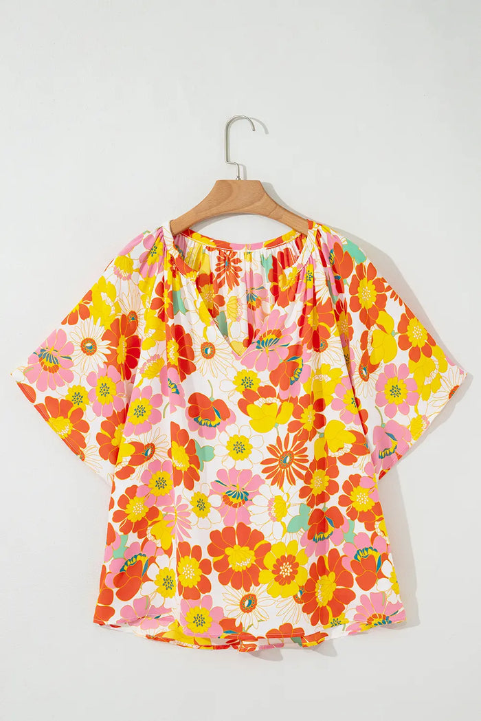 Abstract Print V-Neck Half Sleeve Blouse