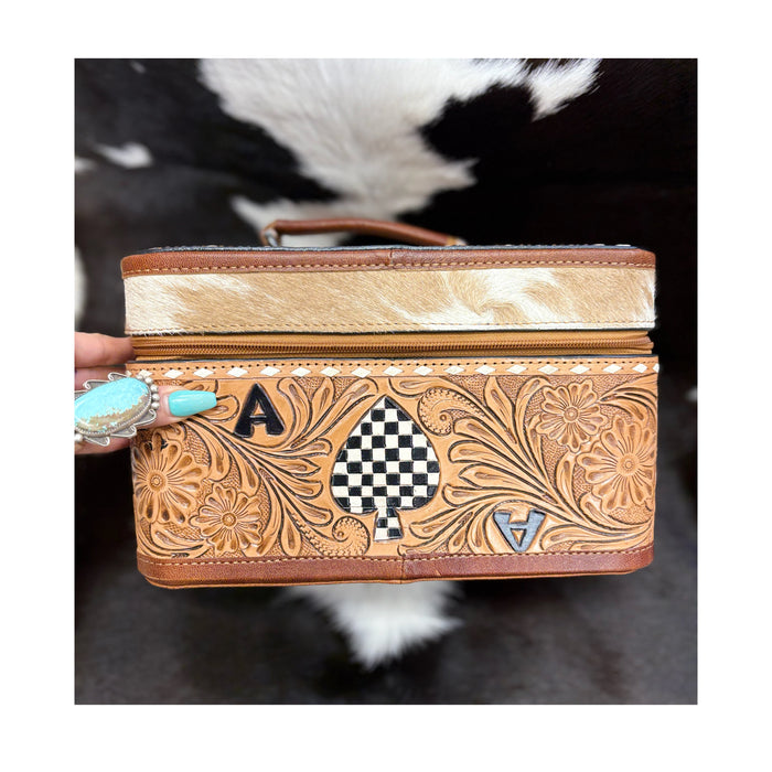 Ace checkered tooled leather jewelry box