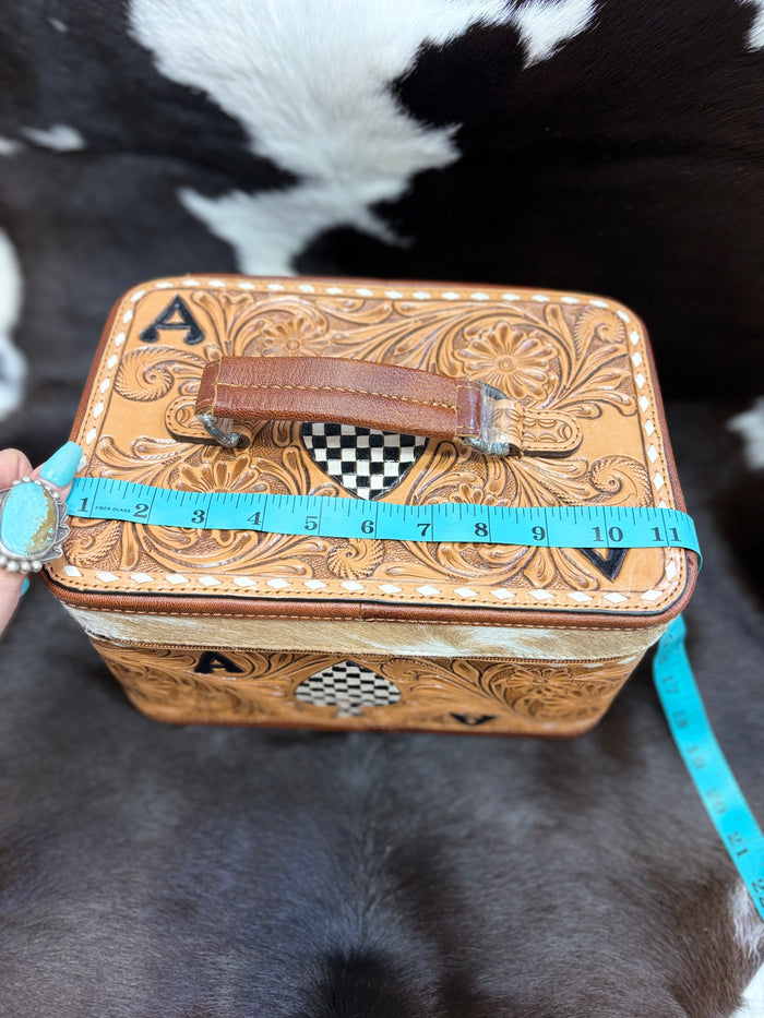Ace checkered tooled leather jewelry box