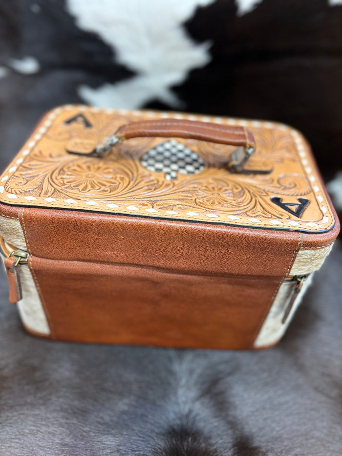 Ace checkered tooled leather jewelry box
