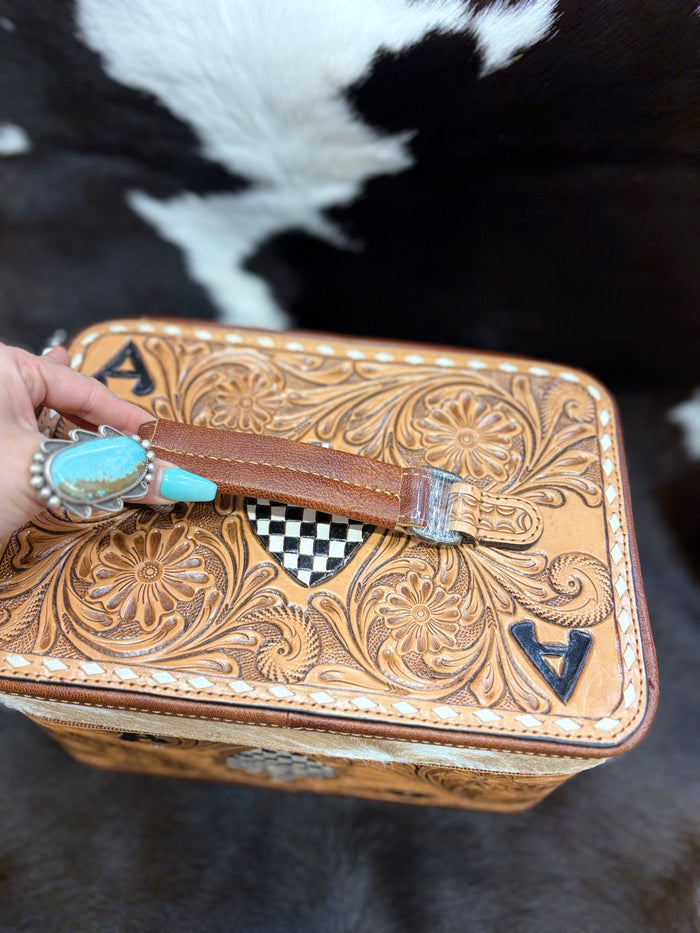 Ace checkered tooled leather jewelry box