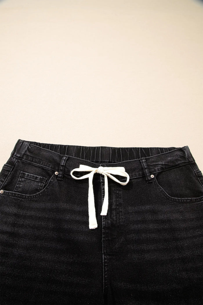 Acid Wash Contrast Lace-up Plus Size Jeans