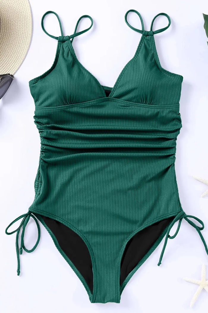 Adjustable Straps Ribbed Knit One Piece Swimsuit