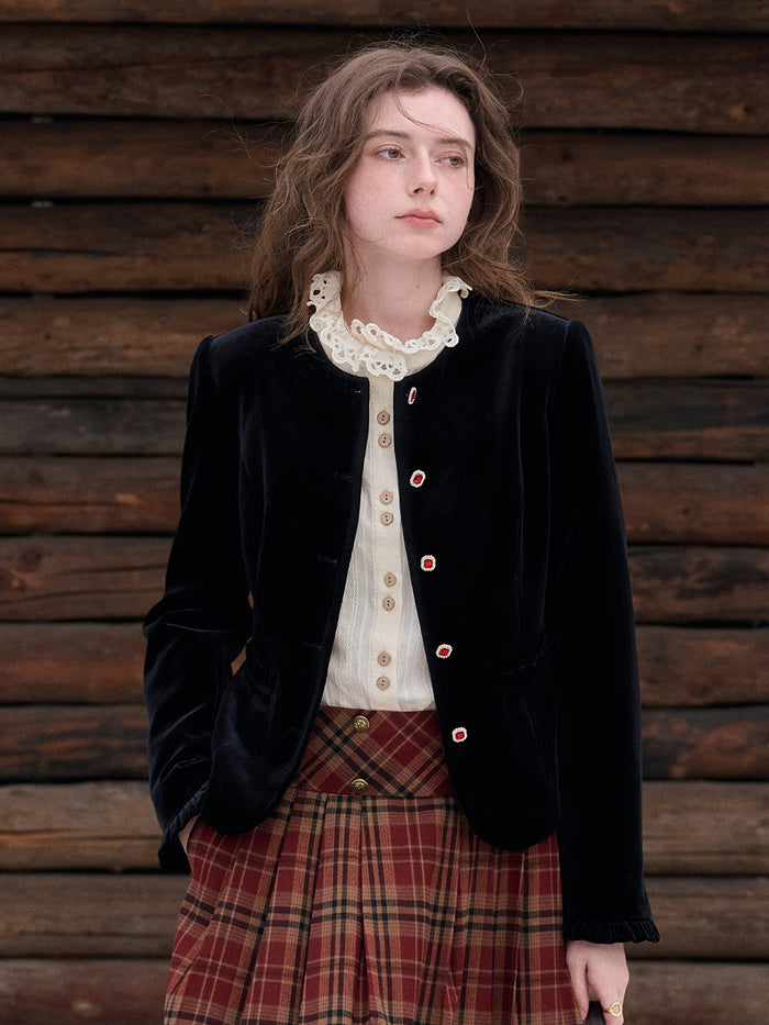 Adley Round Neck Velvet Jacket
