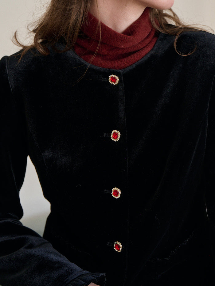 Adley Round Neck Velvet Jacket