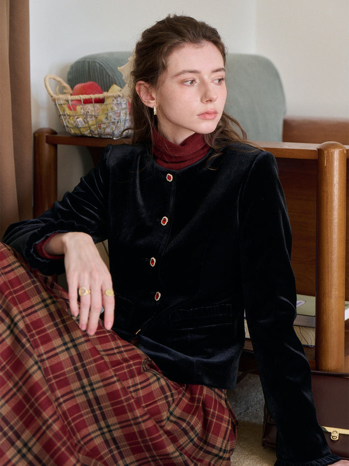 Adley Round Neck Velvet Jacket