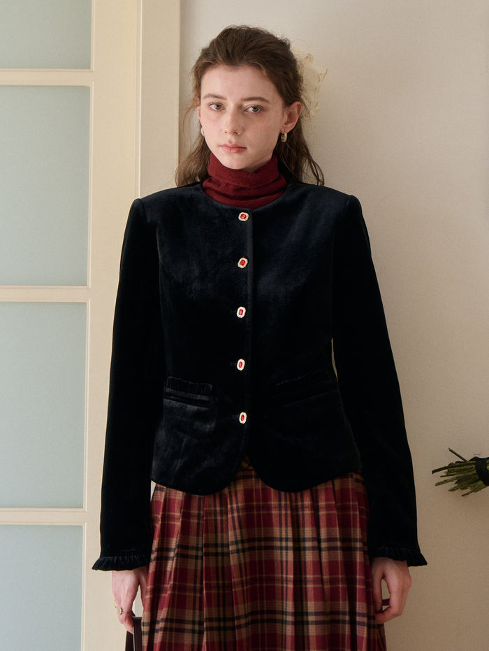 Adley Round Neck Velvet Jacket
