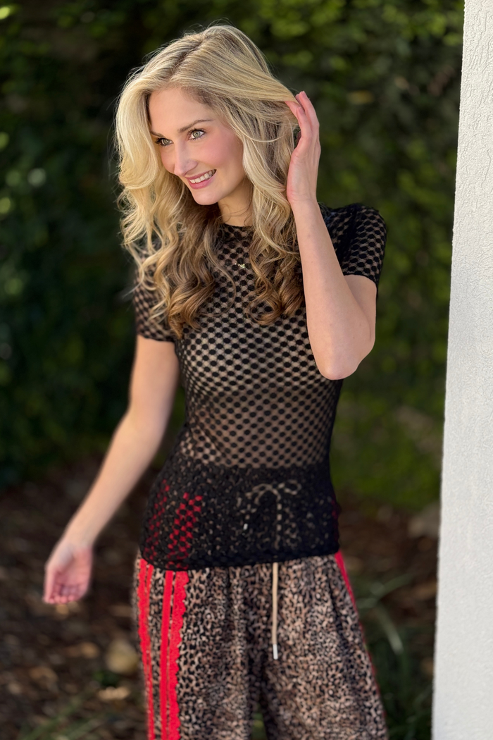After Hours Dot Mesh Short Sleeve Top