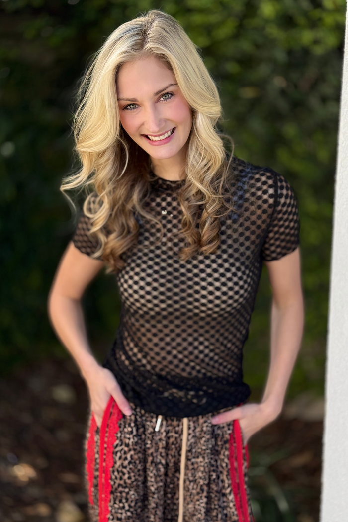 After Hours Dot Mesh Short Sleeve Top