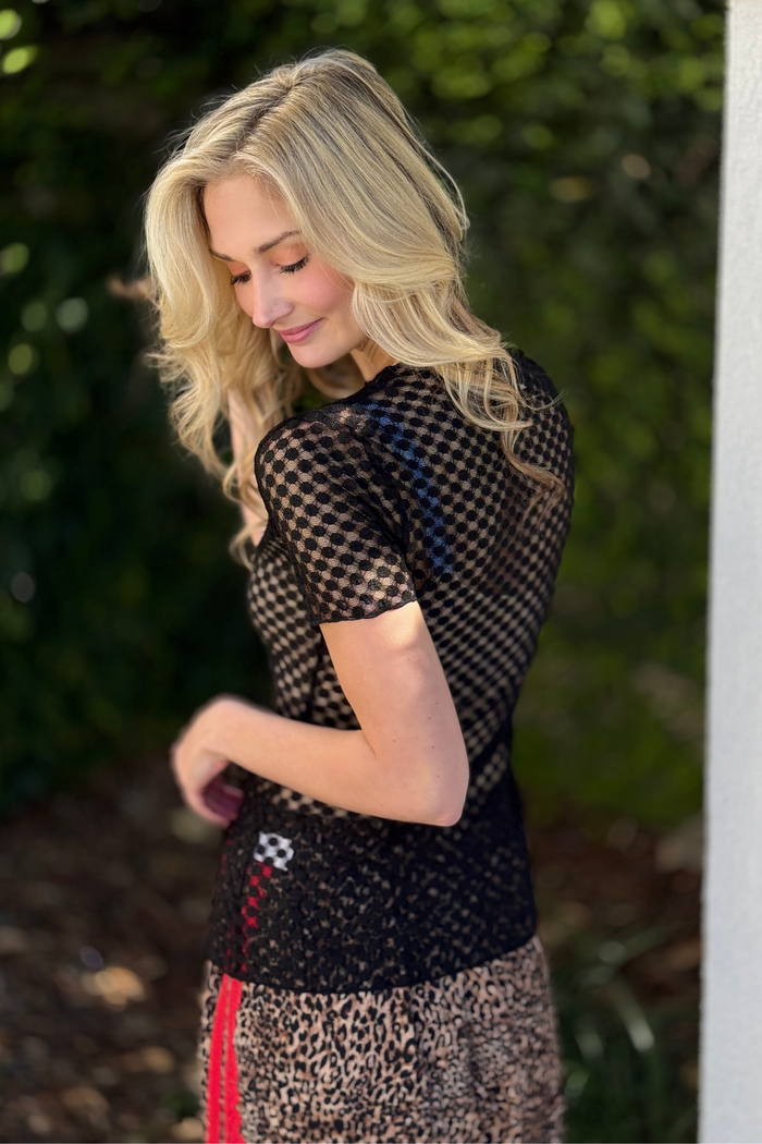 After Hours Dot Mesh Short Sleeve Top
