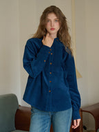 Ailani Stand Collar 100% Cotton Corduroy Shirt
