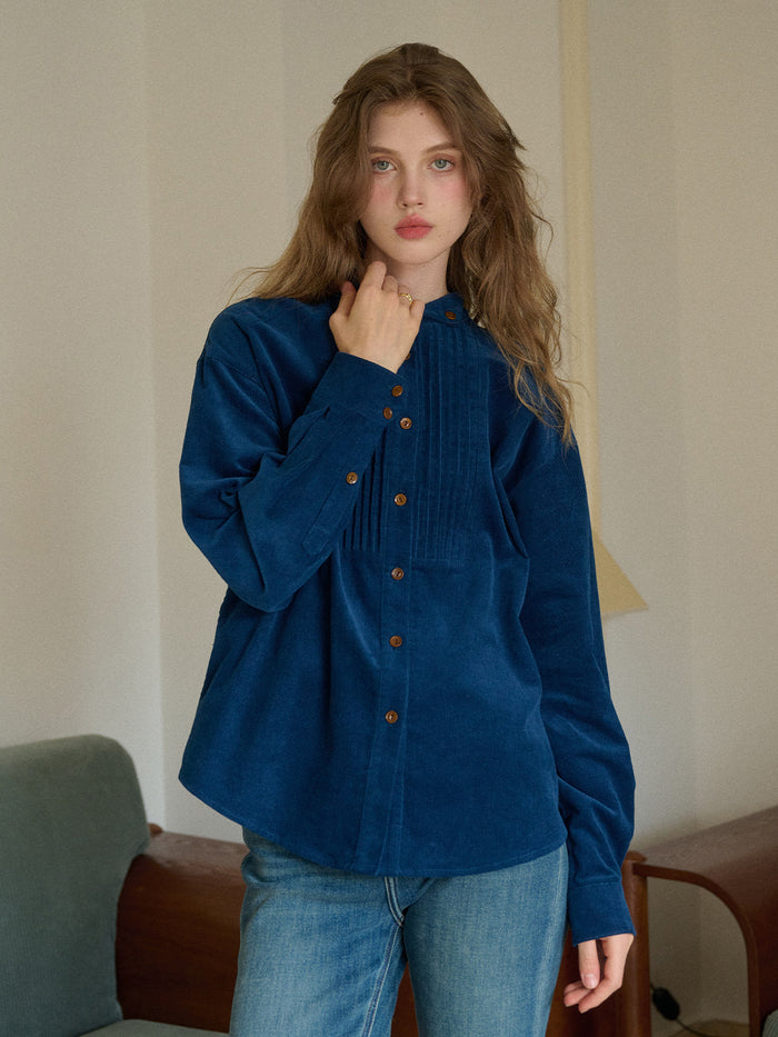 Ailani Stand Collar 100% Cotton Corduroy Shirt