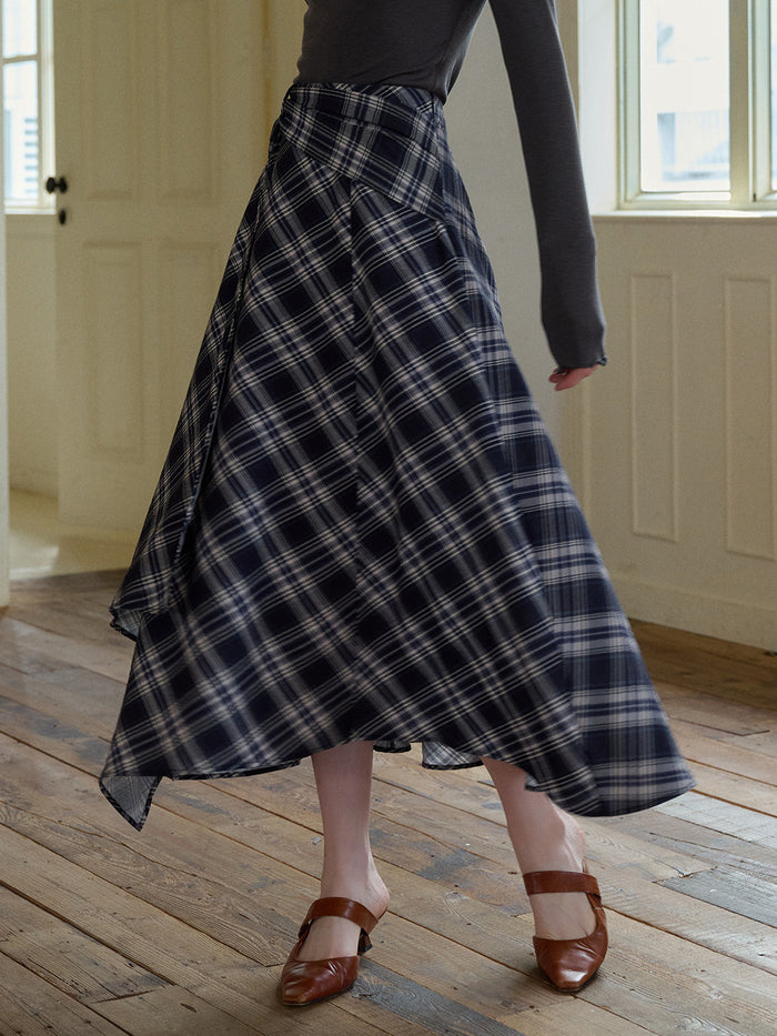 Alayah A-Line Plaid Viscose Skirt