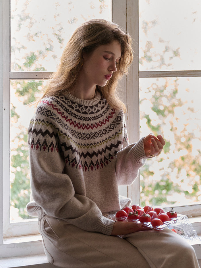 Aliza Round Neck Fair Isle 100% Wool Sweater