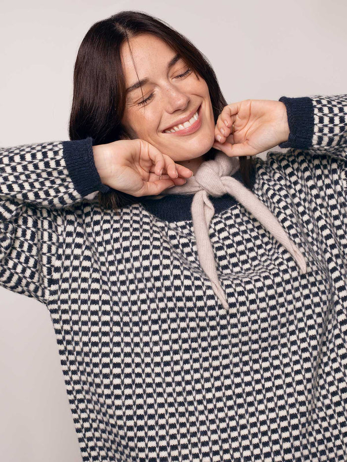 Alpaca Blend Micro Check Funnel Neck Jumper