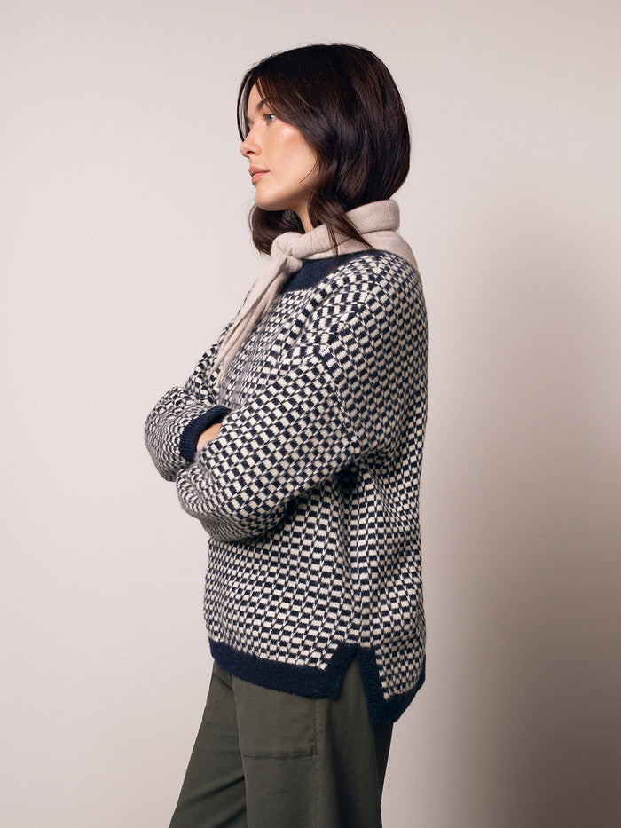 Alpaca Blend Micro Check Funnel Neck Jumper