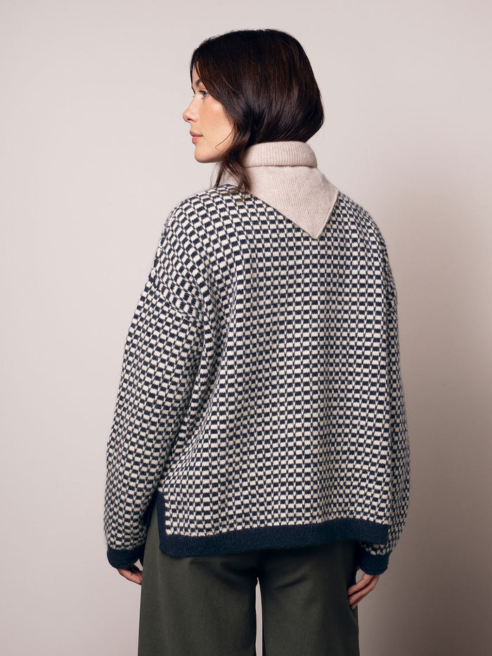 Alpaca Blend Micro Check Funnel Neck Jumper