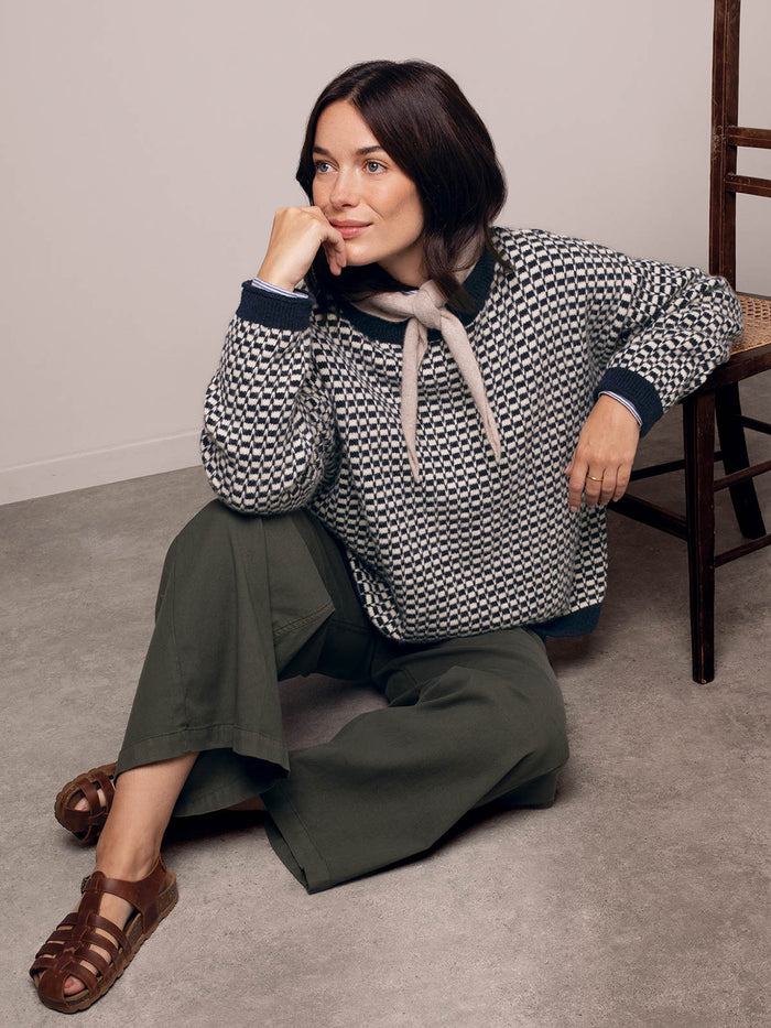 Alpaca Blend Micro Check Funnel Neck Jumper
