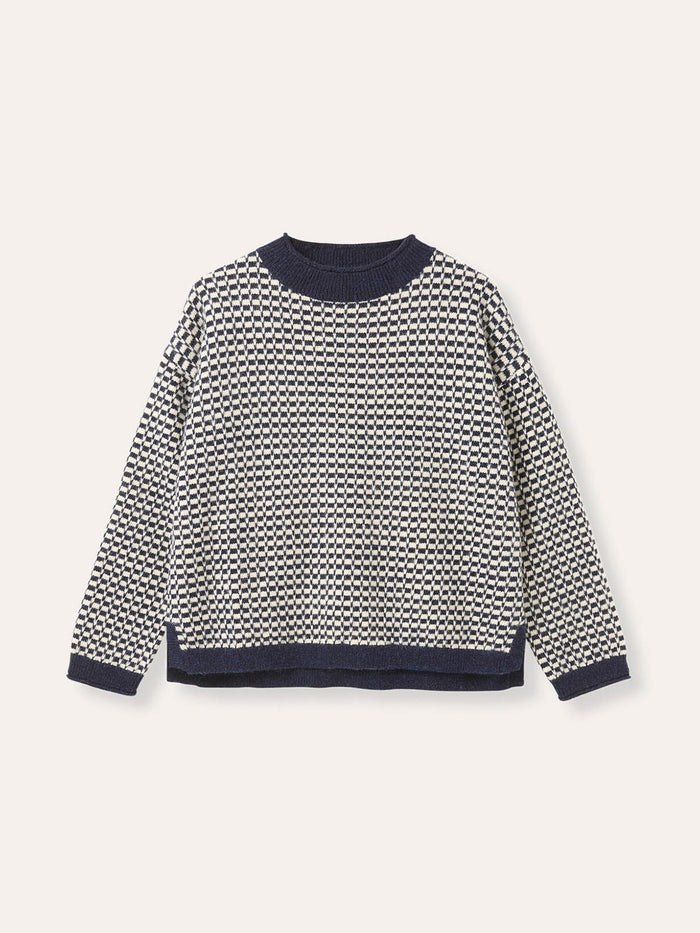 Alpaca Blend Micro Check Funnel Neck Jumper