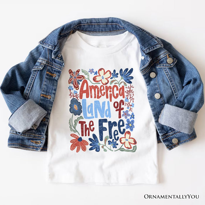 America Land of the Free T-Shirt, Retro Floral Independence Day Tee T-Shirts OrnamentallyYou White XS