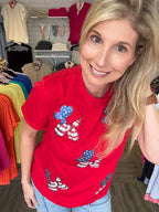 Americana Sequin Balloon Puppy Patriotic Graphic Tee