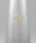 Anchor Charm Toggle Bracelet – Nautical Gold Paperclip Chain