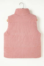 Apricot Pink Corduroy Stand Neck Zipped Puffer Vest – Light Pink