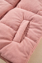 Apricot Pink Corduroy Stand Neck Zipped Puffer Vest – Light Pink