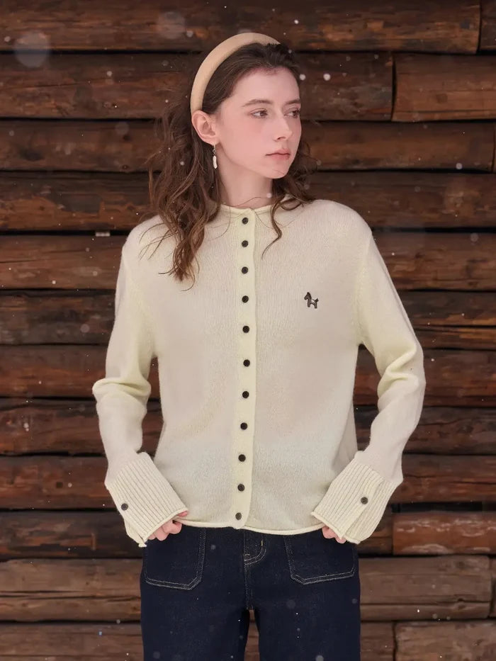 Araceli Round Neck 100% Wool Cardigan