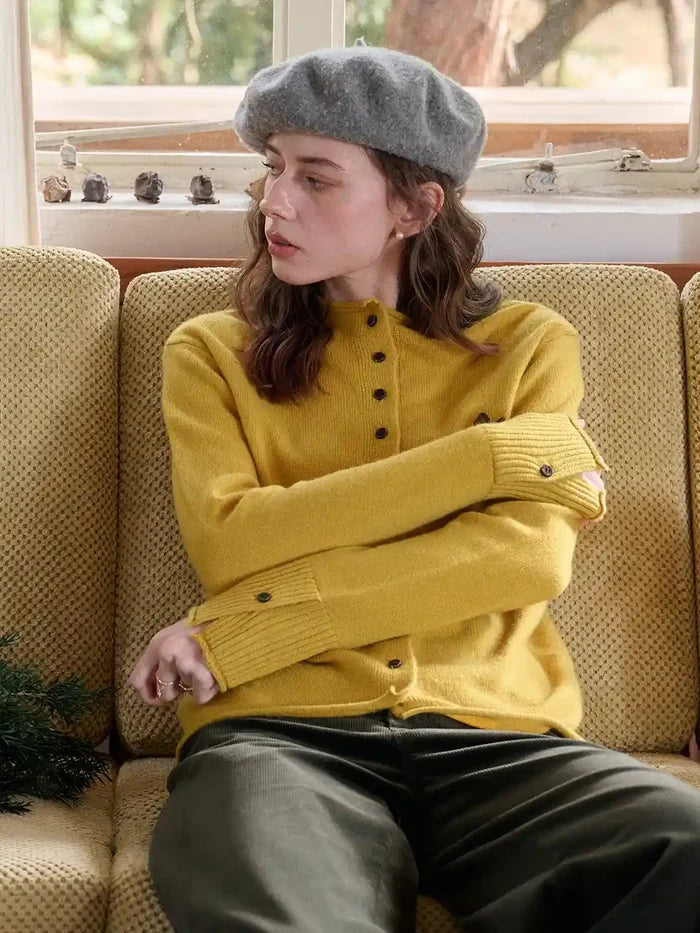 Araceli Round Neck 100% Wool Cardigan