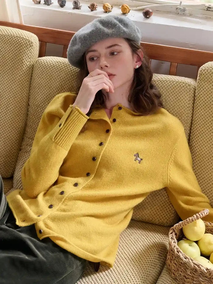 Araceli Round Neck 100% Wool Cardigan