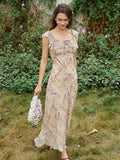 Araya Rosette Ruffle Floral Dress
