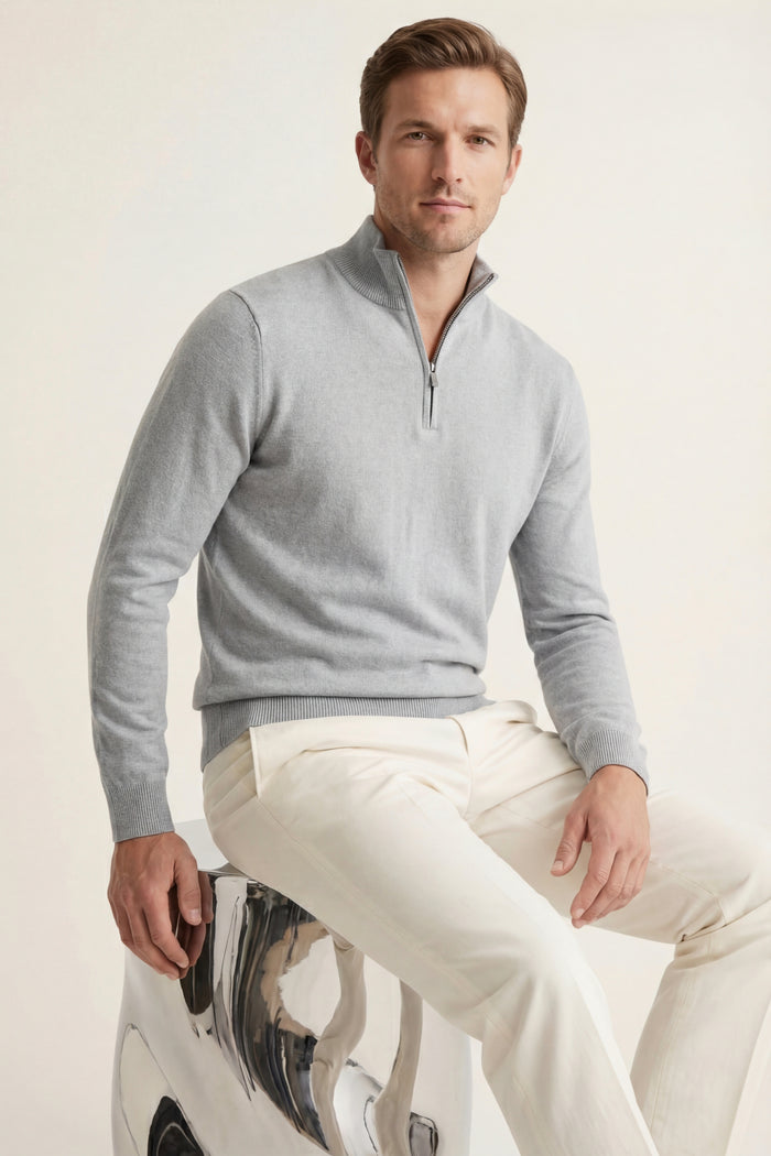 Arlino Quarter Zip Knit Light Grey