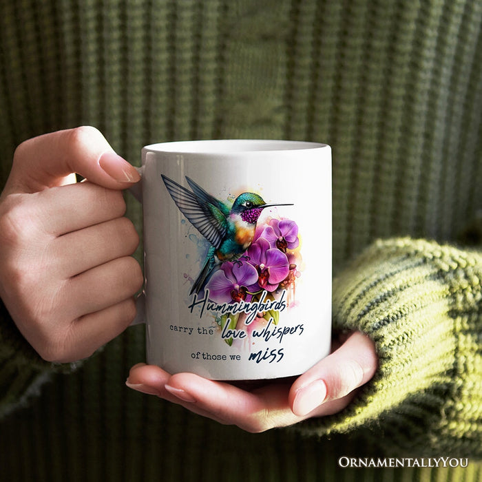 Artistic Hummingbirds Carry the Love Whispers Quote Personalized Mug, Memorial Gift With Custom Name Personalized Ceramic Mug OrnamentallyYou