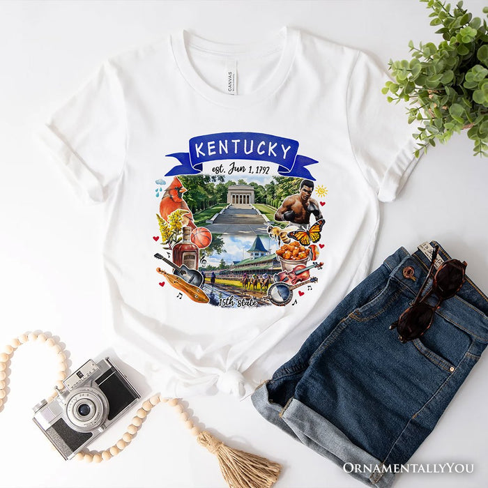 Artistic Kentucky State Themes and Landmarks T-Shirt, Tee for History and Travel Lovers T-Shirts OrnamentallyYou White XS