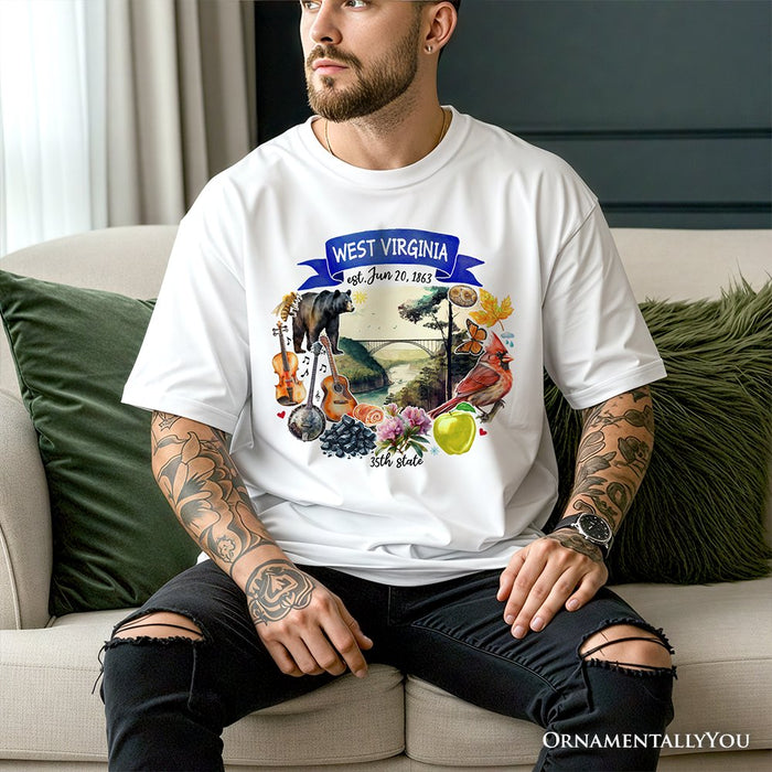 Artistic West Virginia State Themes and Landmarks T-Shirt, Tee for History and Travel Lovers T-Shirts OrnamentallyYou