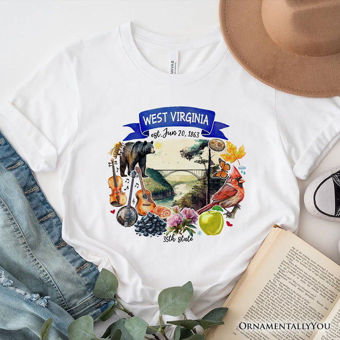Artistic West Virginia State Themes and Landmarks T-Shirt, Tee for History and Travel Lovers T-Shirts OrnamentallyYou White XS