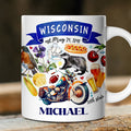 Artistic Wisconsin State Themes and Landmarks Personalized Mug With Custom Name Personalized Ceramic Mug OrnamentallyYou 12oz Mug Customized