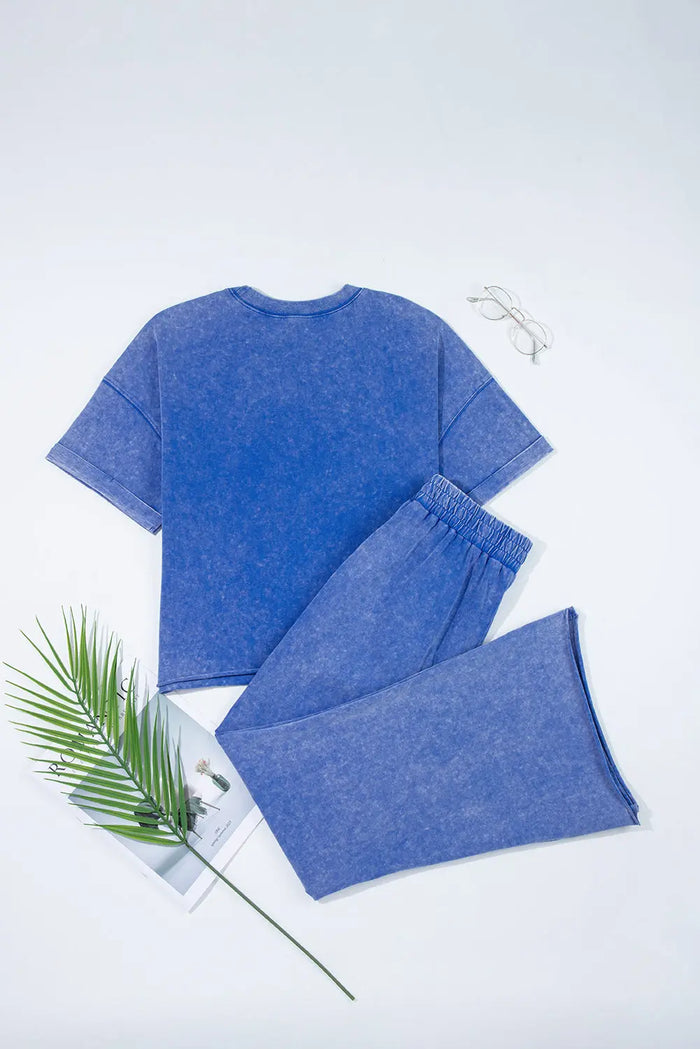 Ashleigh Blue Acid Wash Star Patched Rolled Trim Trousers Co-ord - Two Piece Sets/Pant Sets