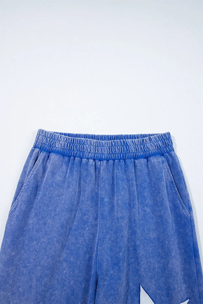 Ashleigh Blue Acid Wash Star Patched Rolled Trim Trousers Co-ord - Two Piece Sets/Pant Sets