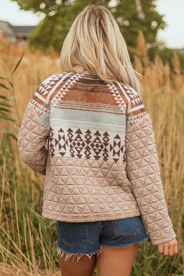 Aztec Quilted Patchwork Western Fashion Jacket – Light French Beige
