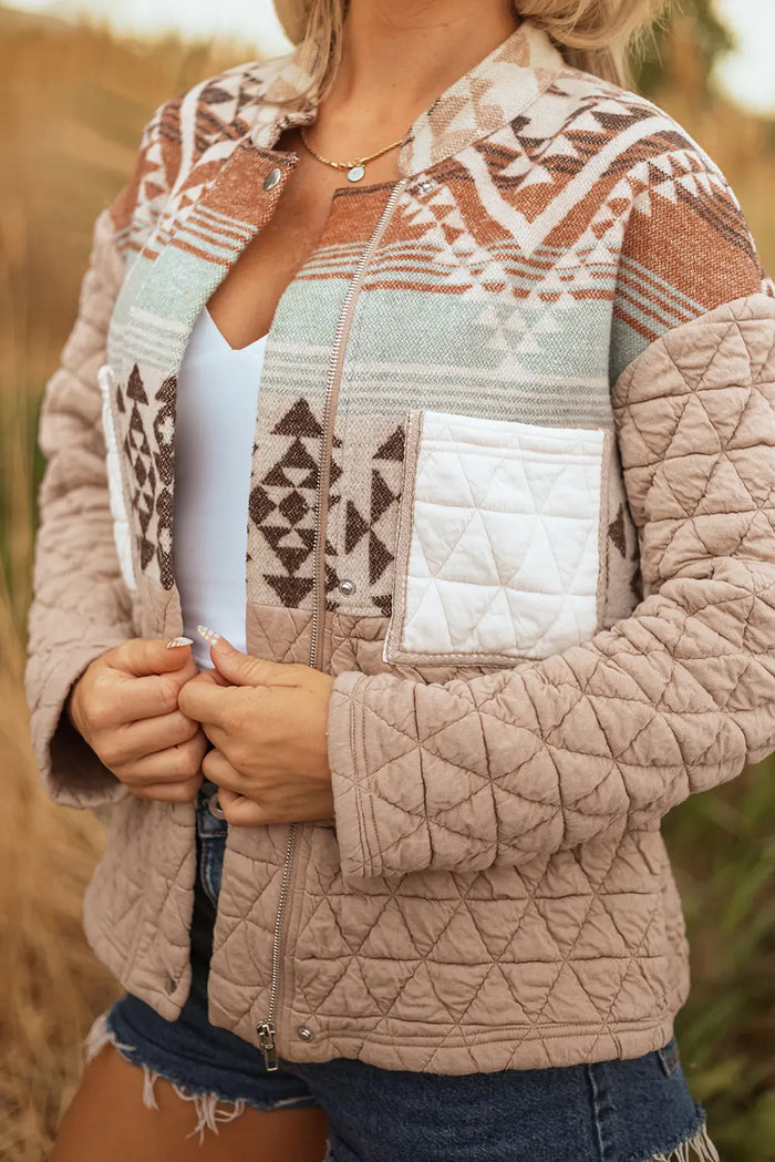 Aztec Quilted Patchwork Western Fashion Jacket – Light French Beige