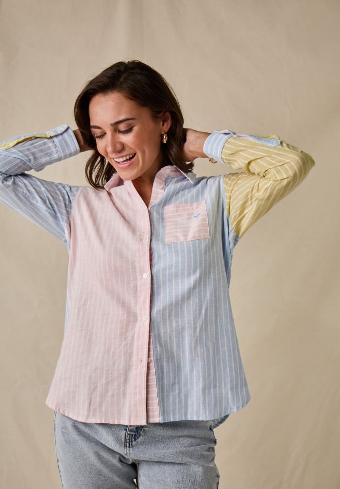 Banbury Women's Linen Shirt - Blue/Pink - Whale Of A Time Clothing