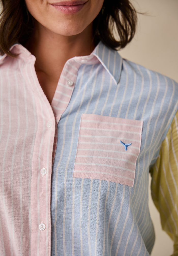 Banbury Women's Linen Shirt - Blue/Pink - Whale Of A Time Clothing